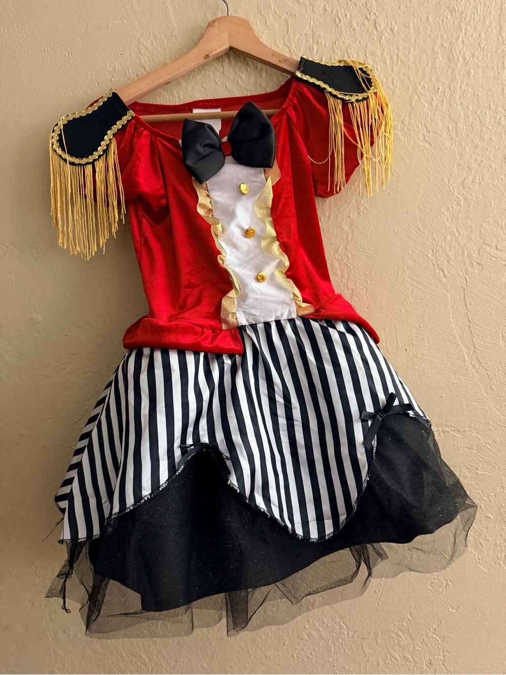 Kids Red Ringmaster Costume Dress with Striped Skirt